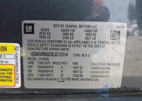 2014 GMC Acadia Slt-1 from USA, damaged, VIN 1GKKVRKD3EJ272014